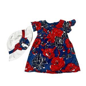 Janie and Jack Floral Lurex Dress and Hat 12-18m